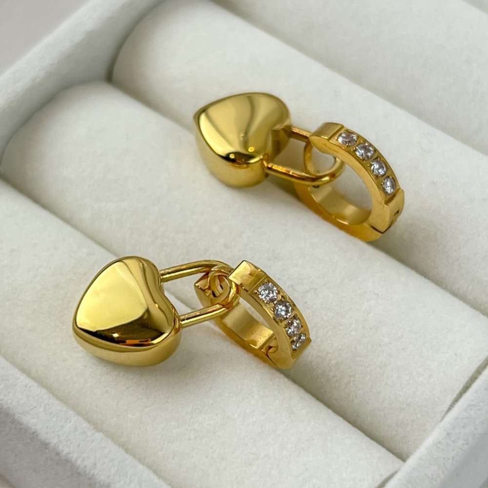 Gold Plated Huggie Hoop Heart Earrings Heart Pendant Earrings - Picture 11 of 11